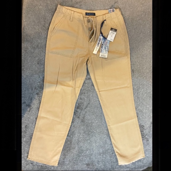 Khaki 3 Button BlueSpice “Evolution of Denim” High Waist Straight Leg Frayed Hem - Picture 1 of 5